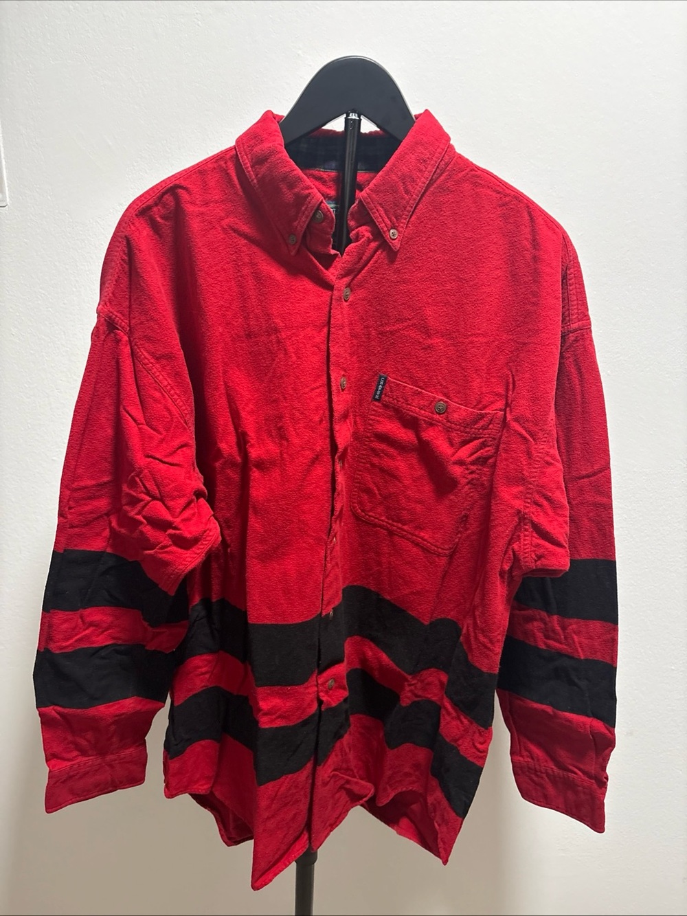 Men’s vintage Chaps Ralph Lauren Red  Black Striped Button Shirt Jacket size XL